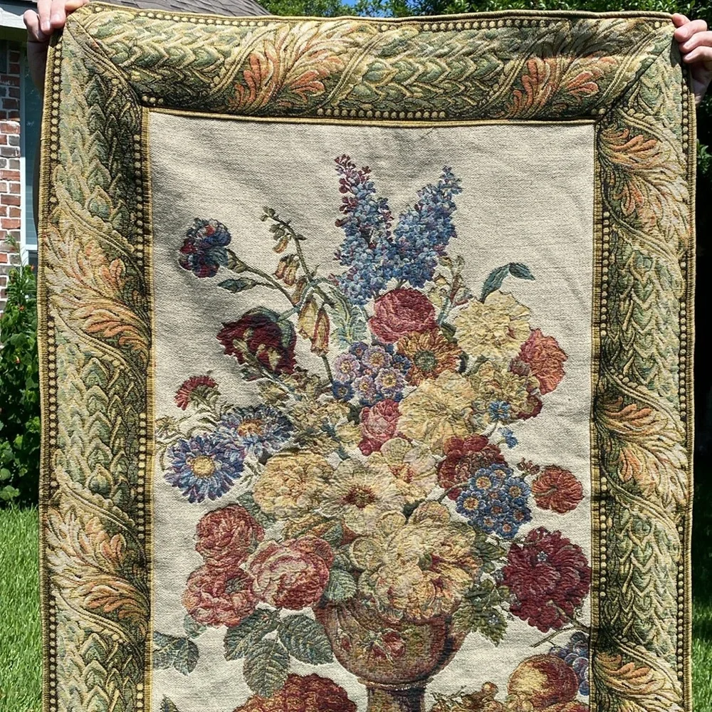 Vintage GRH France Gobelin Tapestry of flowers & fruit